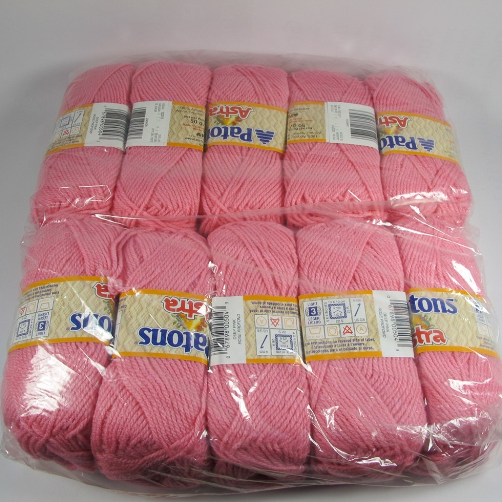 Set of 10 Patons Astra Deep Pink Knit Crochet Yarn